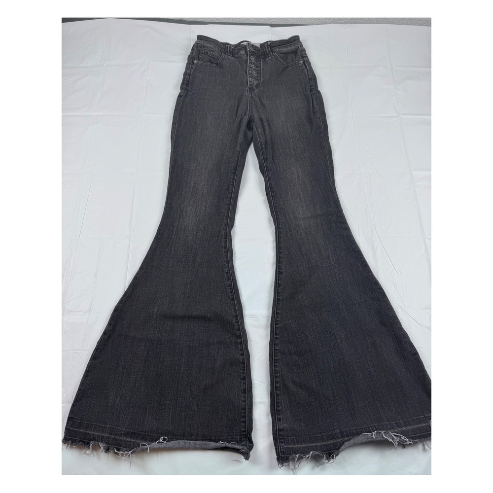 We The Free Free People Just Float On Flare Jeans Washed Black Button Fly 26/32